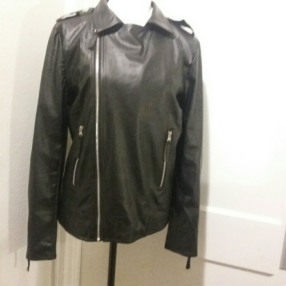 Leather Moto Bomber Faux Jacket Zippers 80's - Picture 2 of 5